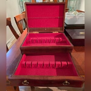 Vintage Two Level Wood Flatware Box